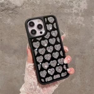 Alternative view of iphone13ケース かわいい iphone14 ケース ミラー iphone14pro ケース キラキラ グリッター iphoneケース ハート iphoneケース 人気 女子